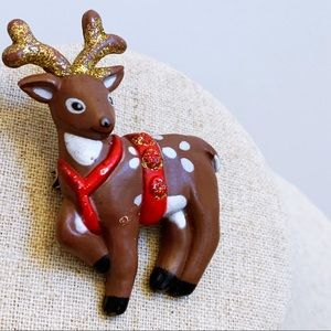 Lehman Gold Glitter Brown Reindeer Brooch